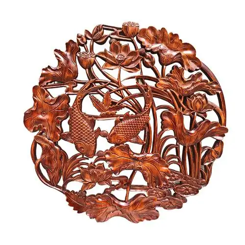 东阳木雕实木镂空圆形挂件中式仿古客厅电视木雕