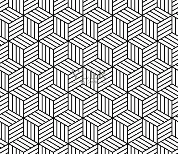 抽象条纹立方体几何无缝黑白图案矢量图案插画图片素材