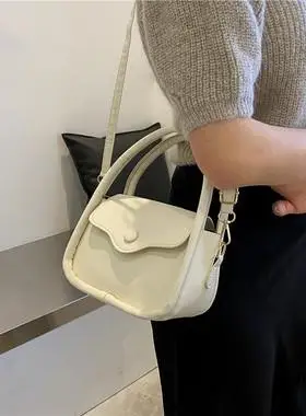 finer白色小包包女拉链横款小方包