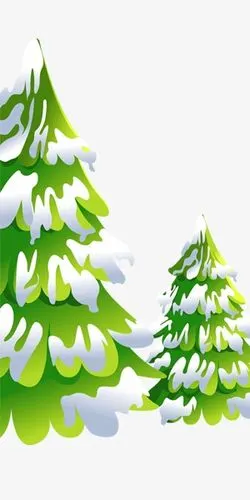 卡通手绘冬季松树大雪房屋装饰元素