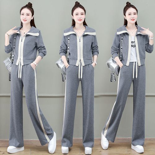运动休闲套装女装春秋款2023年新款春季外套阔腿裤时尚洋气两件套