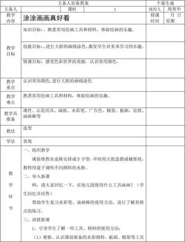 一 年级上册美术《涂涂画画真好看》教案