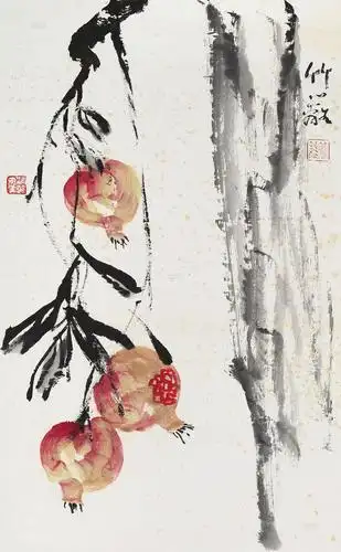 0048 石榴 镜片 设色纸本
