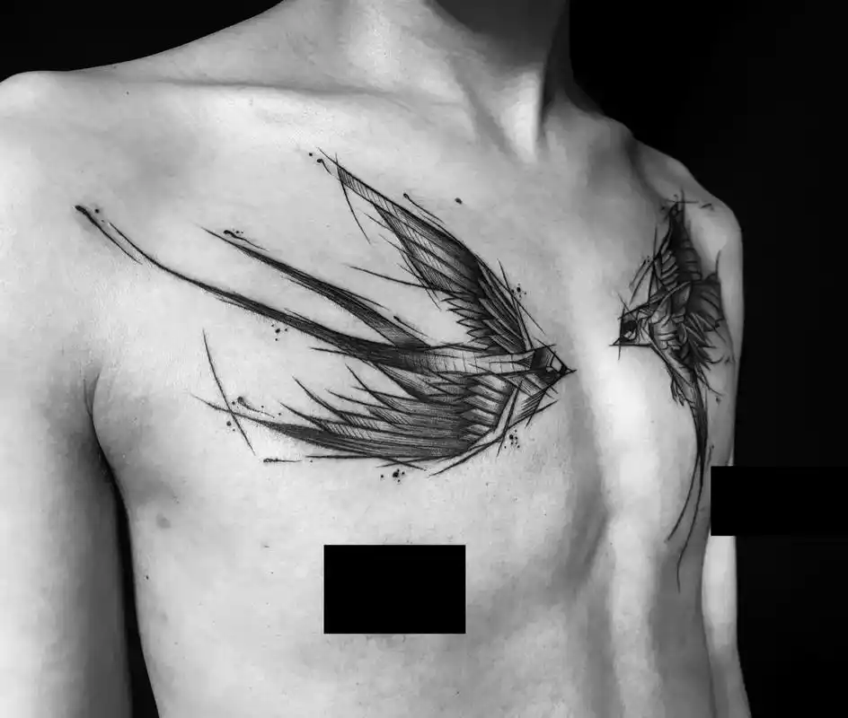 燕子纹身 速写原创.对燕对适合的部位仍然是前胸#设计 #纹 - 抖音