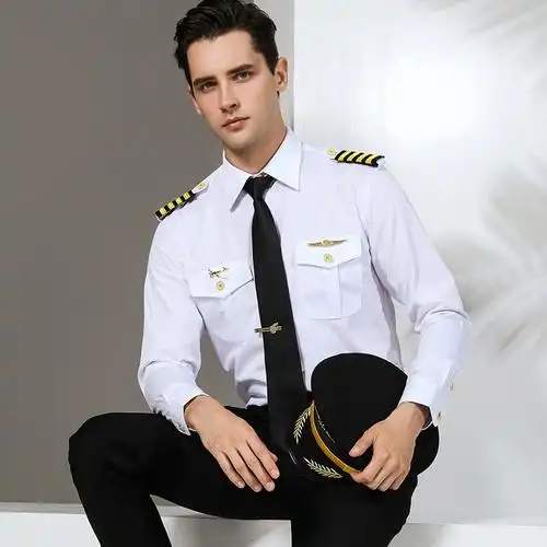 空少制服套装机长飞行员衬衣男机师夜店发型师个性白衬衫航空制服