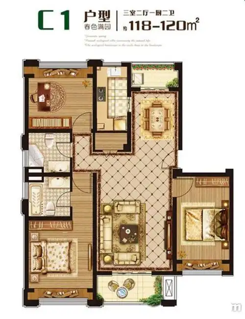 中粮海景壹号-简欧三室一厅二卫一厨