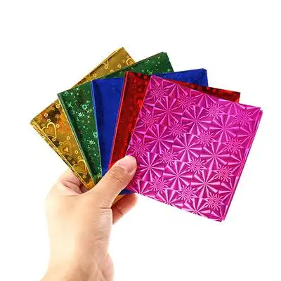 闪亮光面镭射彩色电光纸折千纸鹤正方形彩纸儿童手工折纸剪纸包邮