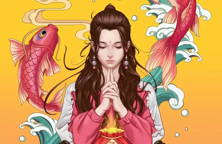 饭制超级锦鲤,锦鲤附体杨超越人物肖像插画原画cg卡牌_aj酱小饼_摄影