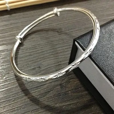 七度银匠世家正品 手镯 999千足银满天星 圆棍车花银镯子 7度银饰