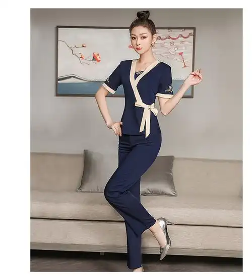 足疗女技师衣服按摩师美容师工作服女2022职业装气质显瘦裤子套装ty