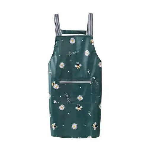 软皮pu工作服定制可爱日系女防水防油家用厨房时尚双肩皮革皮围裙