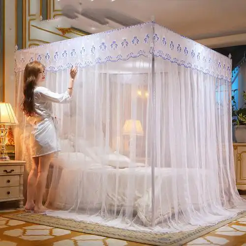 蚊帐新款家用18米双人三开门15米支架杆子套装蚊帐