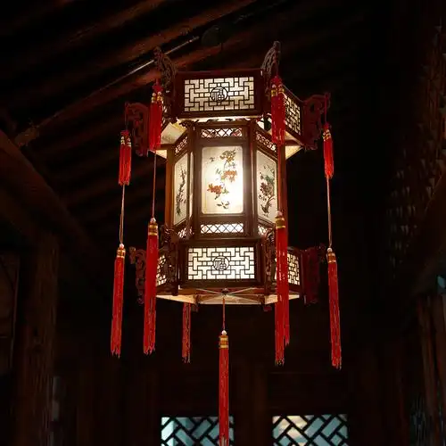 仿古实木六角宫灯长廊庭院祠堂寺庙吊灯别墅灯笼