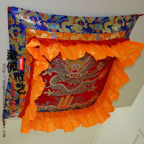 藏传佛教佛堂装饰顶盖藏式特色红色色织龙宝盖天棚佛教工艺品