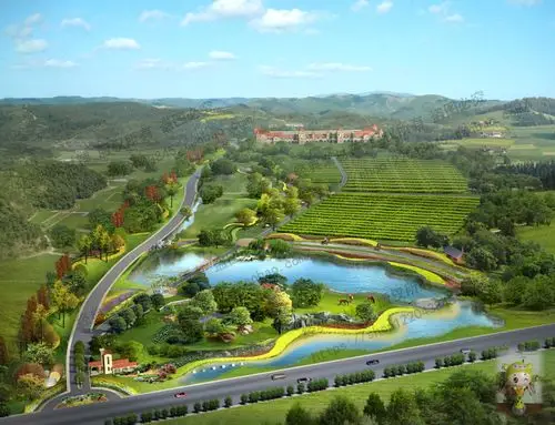 景观园林美丽乡村psd效果图农村场农田果园生态农业观光园ps素材