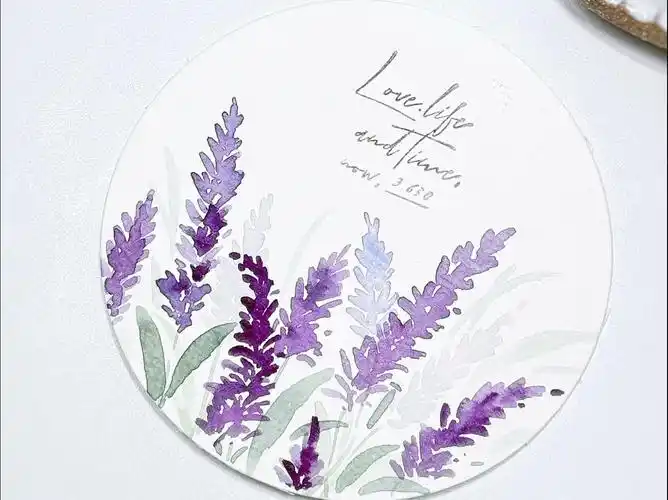 简易水彩花草 紫色薰衣草