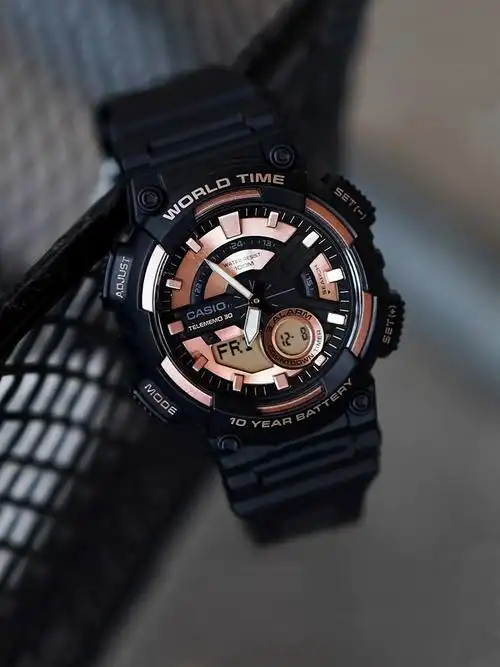 礼物casio卡西欧手表黑武士双显黑金防水运动学生石英表aeq110w