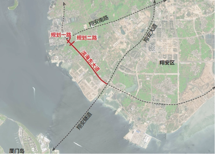 滨海东大道位于翔安区,不仅是连接正在建设的翔安大桥和翔安隧道之间