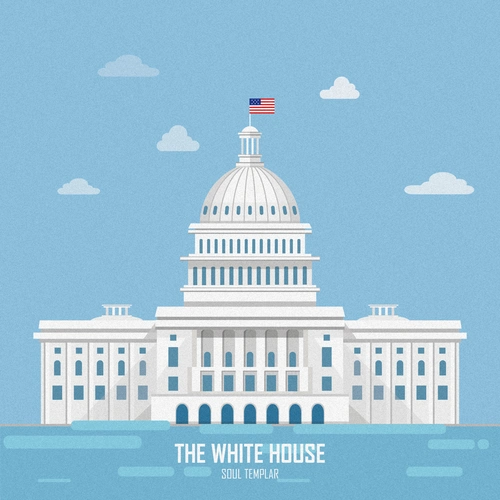 扁平风 插画 白宫