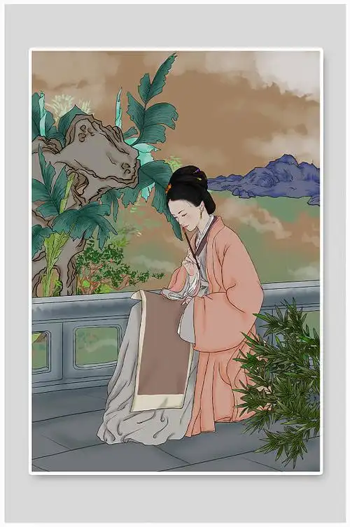 古代诗人词人古装女诗人李清照人物插画