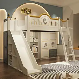 儿童床欧式双层床上下铺双层高低床带书桌衣柜上下床子母床组合床