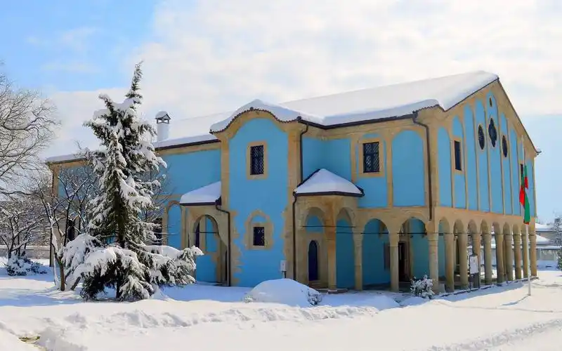 蓝房子,雪,冬天