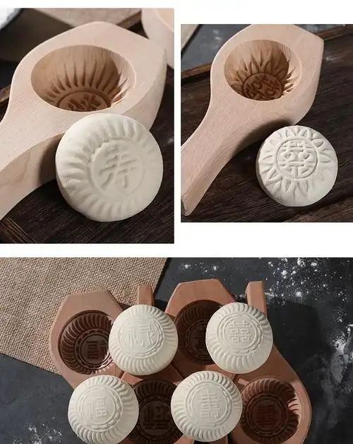 米糕模具木质梨木手工过年蒸馒头包子模具糍粑粑米糕立体加深卡花木质
