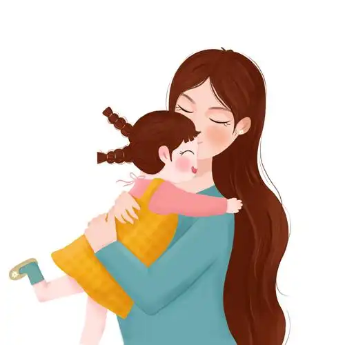 母女温馨拥抱母亲节插画素材