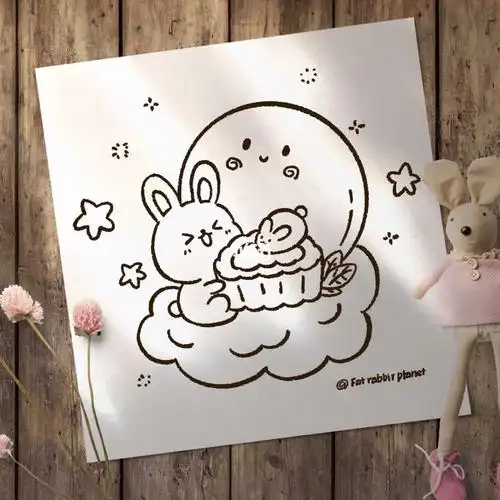 ins风每天打卡手绘简笔画可爱中秋贺卡