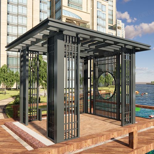 户外铝合金中式凉亭别墅庭院观赏现代亭子仿木纹花园四角架子定制 砂
