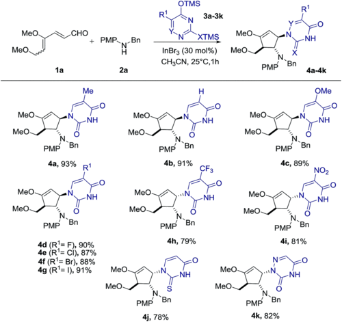 intermolecular interrupted imino-nazarov reaction: expeditious