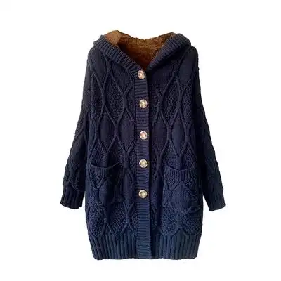 棒针粗线大码2020年新款毛衣外套女开衫冬加厚加绒中长款宽松外穿