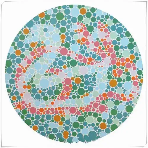 5张色觉测试图,只要有一张无法识别,就是绿色色弱(色盲图片测试图标)