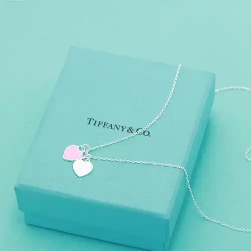 tiffany蒂芙尼粉心蓝心红心珐琅双心系列心形吊坠项链925银锁骨链
