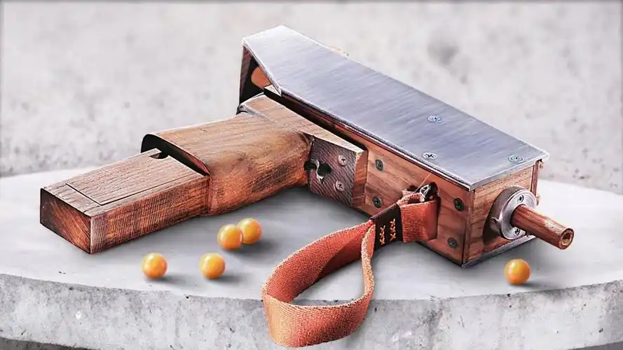 手工用木头和钢材自制弹弓