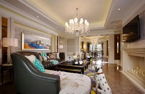 现代欧式客厅两级吊顶装修图片