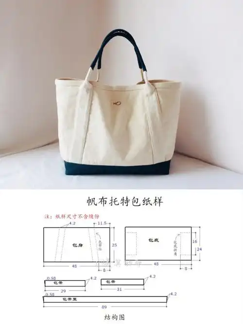 布艺手工 |自制帆布托特包 |手提包(附纸样)_帆布包_托特包_手工制作