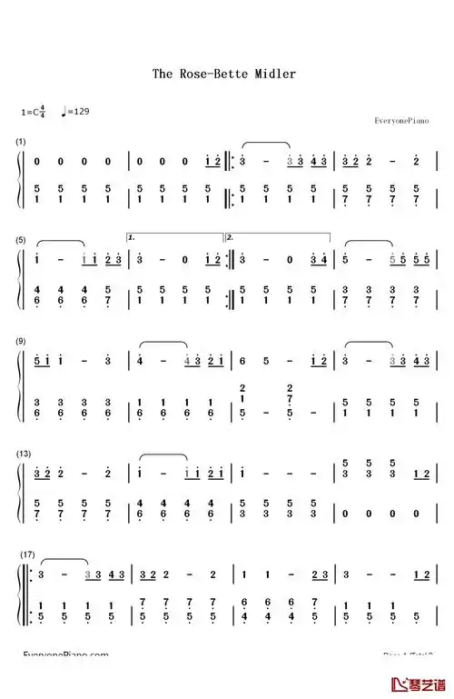 the rose钢琴简谱_数字双手_bette midler-明明简谱网