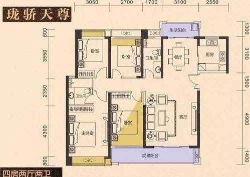 装修效果图大全 四室两厅两卫户型图片汇总装修效果图