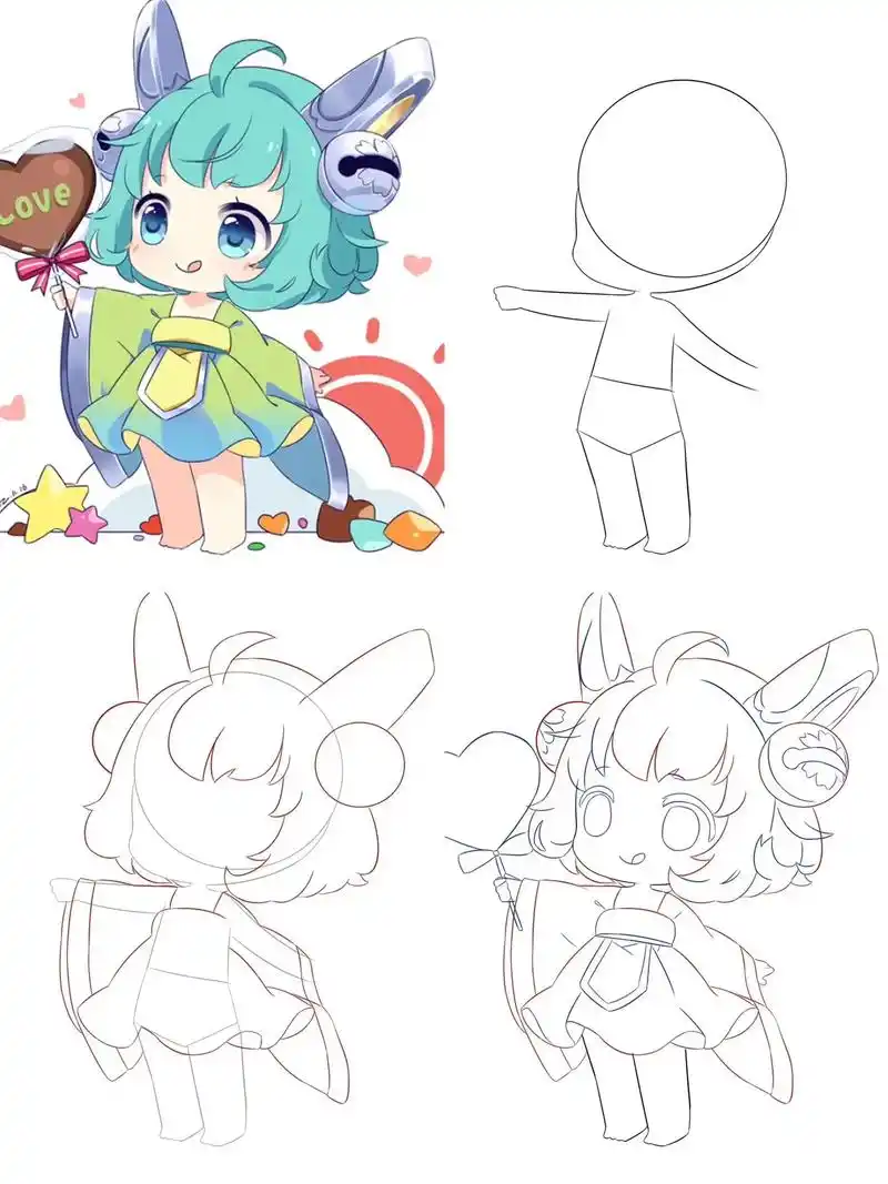 漫画q版绘画步骤图||第一步定出人物比例,绘画人体结构动作. - 抖音