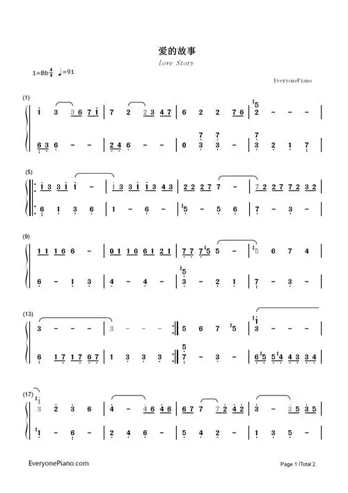 爱的故事-love story双手简谱预览1