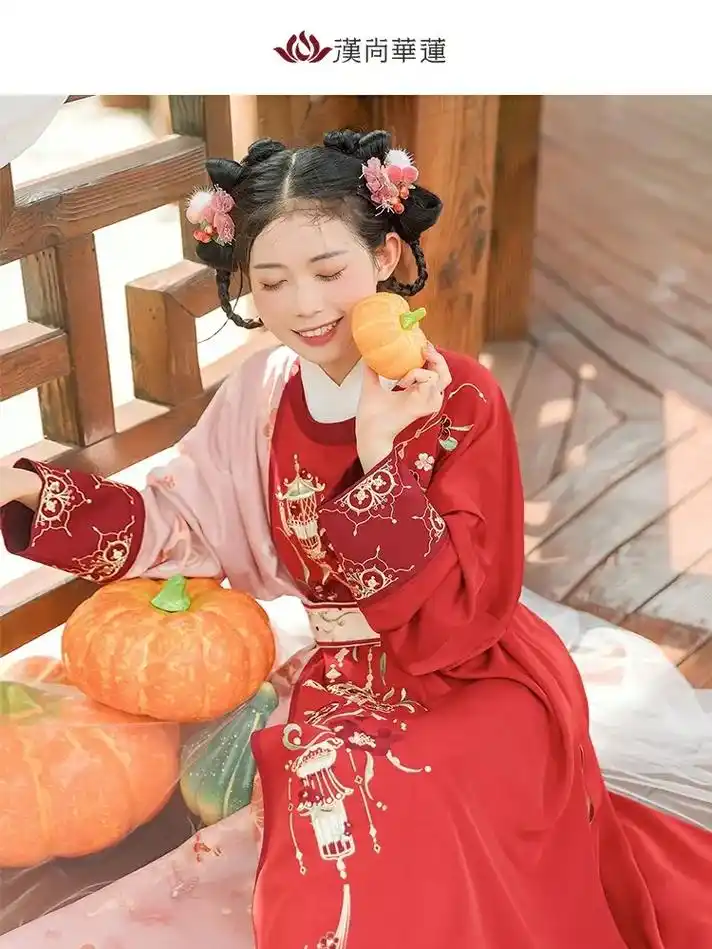 汉尚华莲月悬星落唐制圆领袍原创正品红色汉服女春秋日常民族风 - 抖