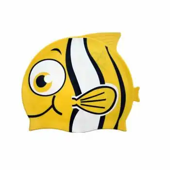 可爱男童女童卡通游泳帽儿童防水硅胶泳帽宝宝游泳装备 黄色鱼
