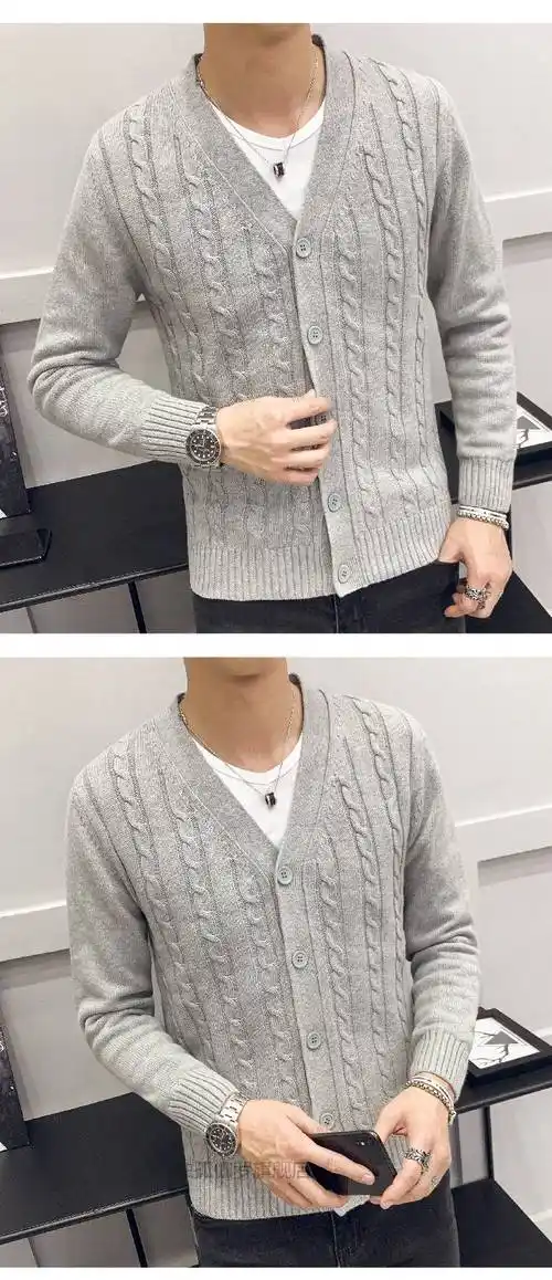 纯手工编织毛衣成品男士开衫春秋季外套男韩版宽松慵懒风潮流外穿针织