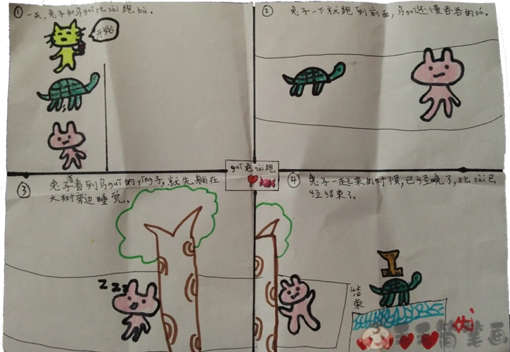 龟兔赛跑幼儿画四格 - 毛毛简笔画