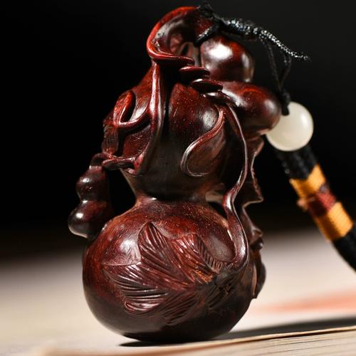 小叶紫檀葫芦手把件福禄双全挂饰老山檀香红木手工艺品汽车挂件