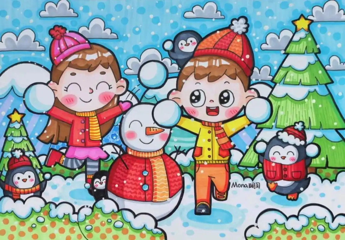 儿童画|打雪仗7815 自从来了南方之后 基本上没怎么下过大雪了