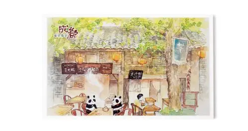 书境文创中国城市旅游明信片成都手绘明信片手绘风景旅行纪念品