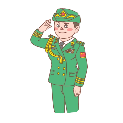 军人女军人敬礼手绘小清新
