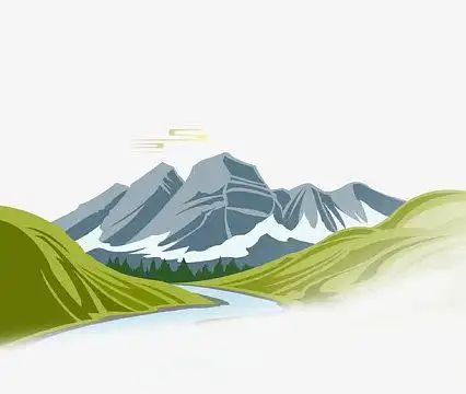 绿色卡通高山流水免抠